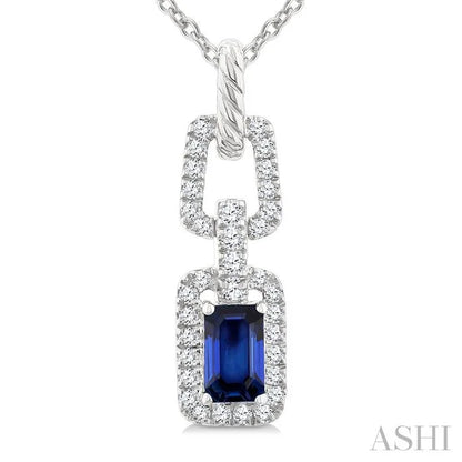 Emerald Shape Gemstone & Diamond Link Pendant