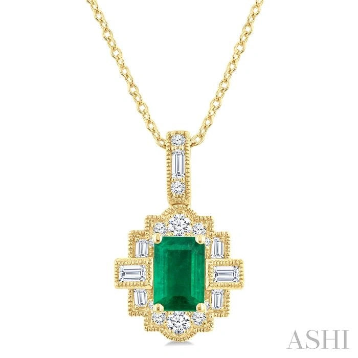 Emerald Shape Gemstone & Diamond Pendant