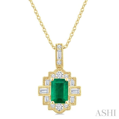 Emerald Shape Gemstone & Diamond Pendant
