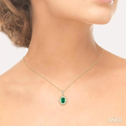 Emerald Shape Gemstone & Diamond Pendant