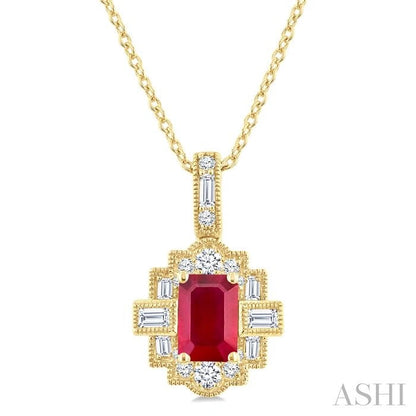 Emerald Shape Gemstone & Diamond Pendant