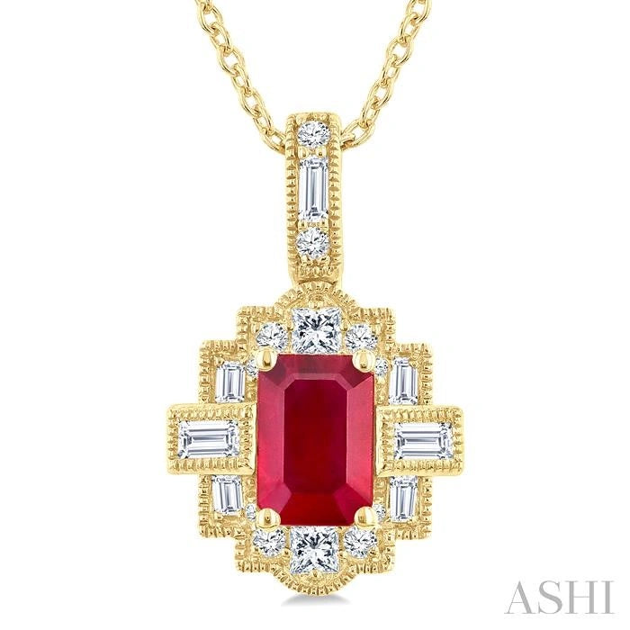 Emerald Shape Gemstone & Diamond Pendant