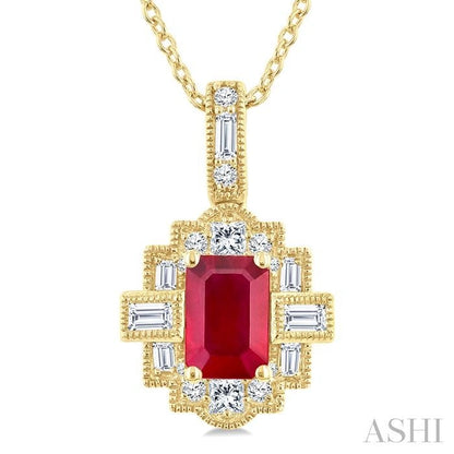Emerald Shape Gemstone & Diamond Pendant