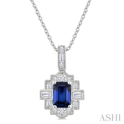 Emerald Shape Gemstone & Diamond Pendant