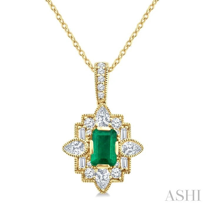 Emerald Shape Art Deco Gemstone & Diamond Fashion Pendant