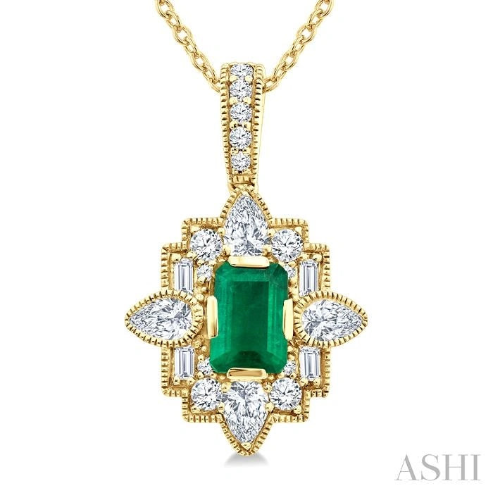 Emerald Shape Art Deco Gemstone & Diamond Fashion Pendant