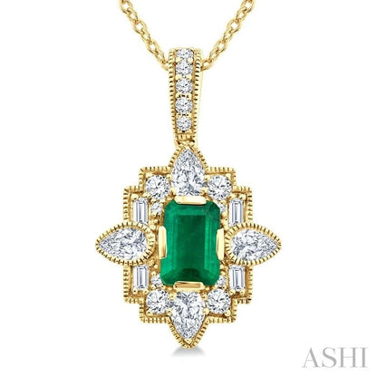 Emerald Shape Art Deco Gemstone & Diamond Fashion Pendant