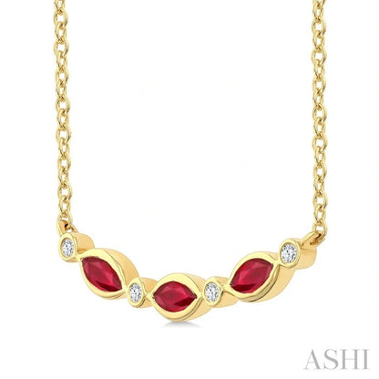 Marquise Shape Gemstone & Diamond Fashion Necklace