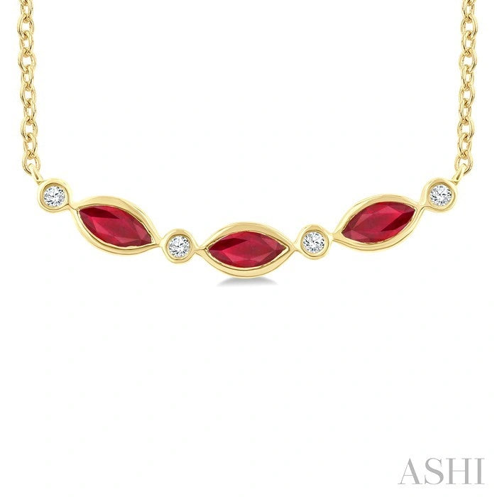 Marquise Shape Gemstone & Diamond Fashion Necklace
