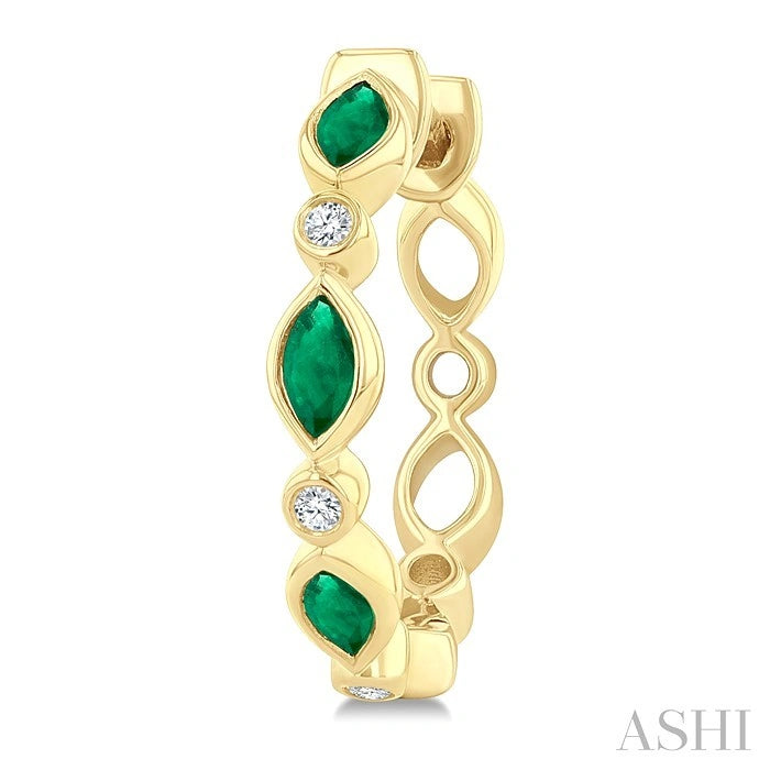 Marquise Shape Bezel Gemstone & Diamond Fashion Hoop Earrings