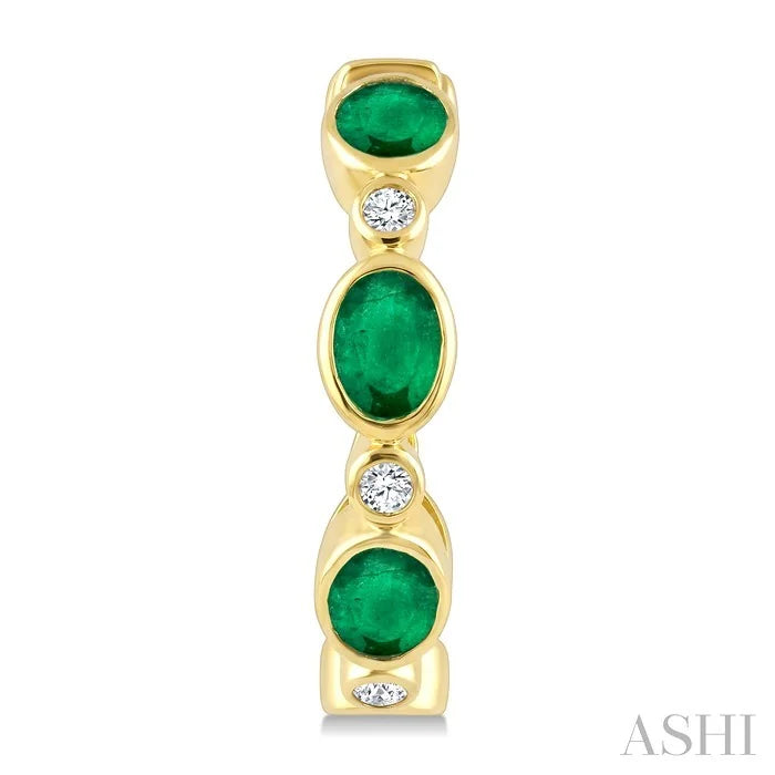 Oval Shape Bezel Gemstone & Diamond Fashion Hoop Earrings