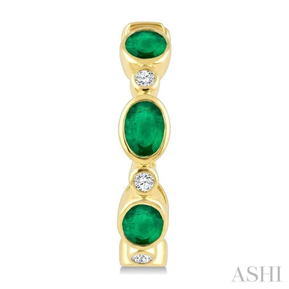 Oval Shape Bezel Gemstone & Diamond Fashion Hoop Earrings