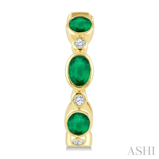 Oval Shape Bezel Gemstone & Diamond Fashion Hoop Earrings