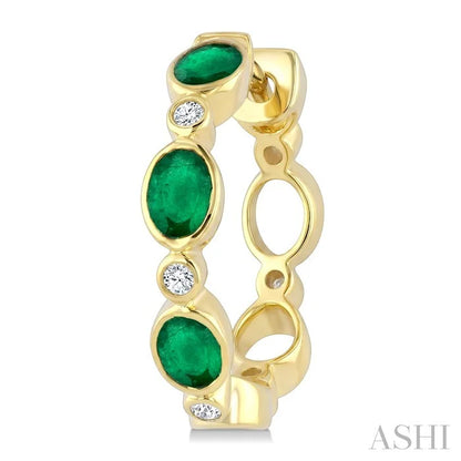 Oval Shape Bezel Gemstone & Diamond Fashion Hoop Earrings