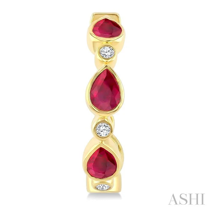 Pear Shape Bezel Gemstone & Diamond Fashion Hoop Earrings