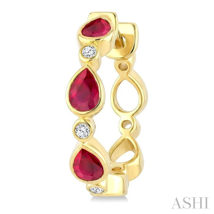 Pear Shape Bezel Gemstone & Diamond Fashion Hoop Earrings
