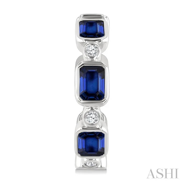 Emerald Shape Bezel Gemstone & Diamond Fashion Hoop Earrings