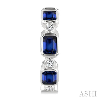 Emerald Shape Bezel Gemstone & Diamond Fashion Hoop Earrings