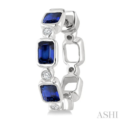 Emerald Shape Bezel Gemstone & Diamond Fashion Hoop Earrings