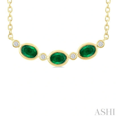 Oval Shape Bezel Gemstone & Diamond Fashion Necklace
