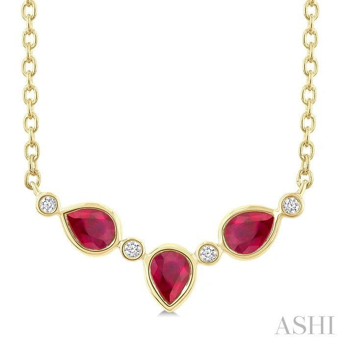 Pear Shape Bezel Gemstone & Diamond Fashion Necklace