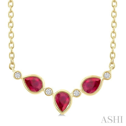 Pear Shape Bezel Gemstone & Diamond Fashion Necklace