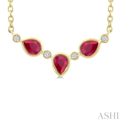 Pear Shape Bezel Gemstone & Diamond Fashion Necklace