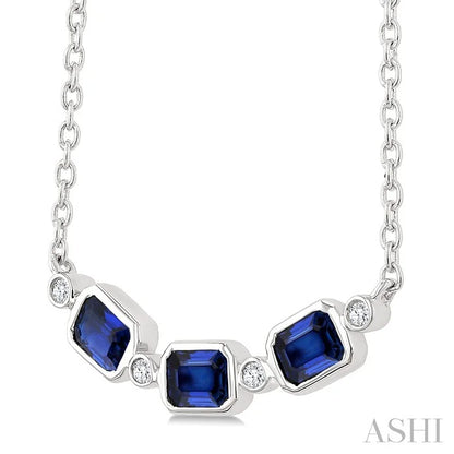 Emerald Shape Bezel Gemstone & Diamond Fashion Necklace