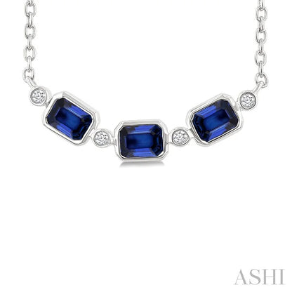 Emerald Shape Bezel Gemstone & Diamond Fashion Necklace