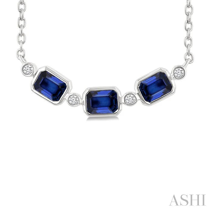Emerald Shape Bezel Gemstone & Diamond Fashion Necklace
