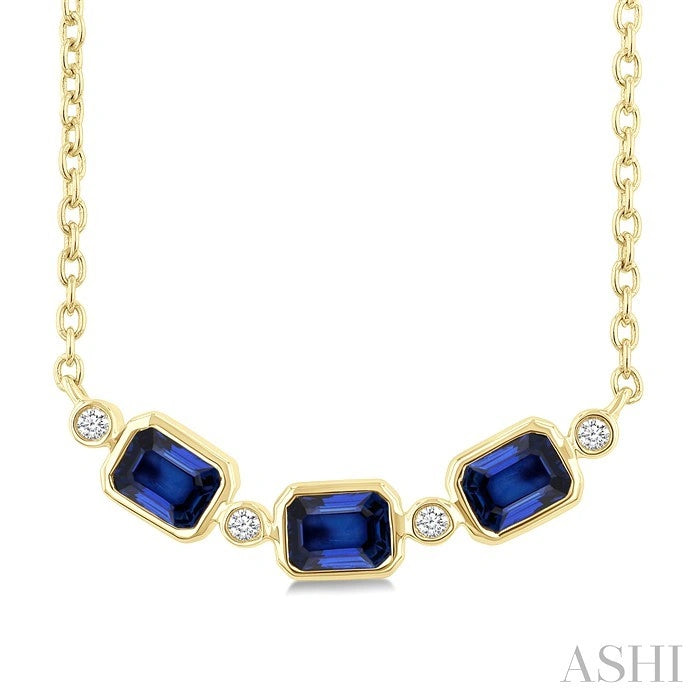 Emerald Shape Bezel Gemstone & Diamond Fashion Necklace