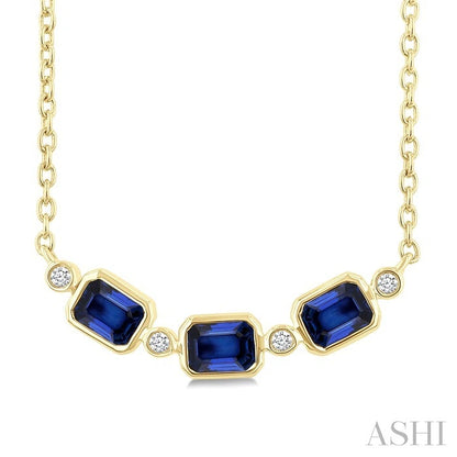 Emerald Shape Bezel Gemstone & Diamond Fashion Necklace