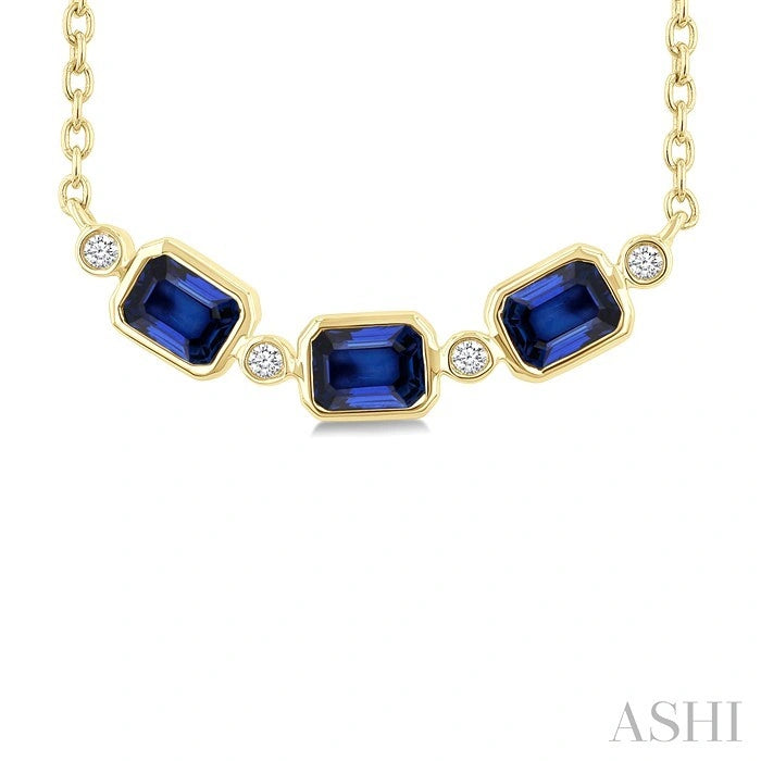 Emerald Shape Bezel Gemstone & Diamond Fashion Necklace