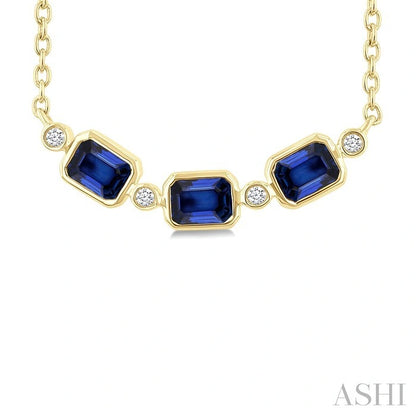 Emerald Shape Bezel Gemstone & Diamond Fashion Necklace