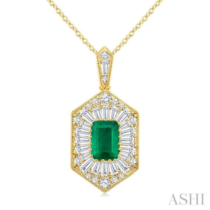 Emerald Shape Gemstone & Halo Diamond Pendant