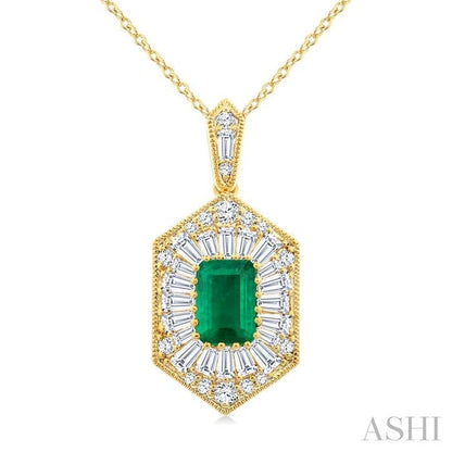 Emerald Shape Gemstone & Halo Diamond Pendant