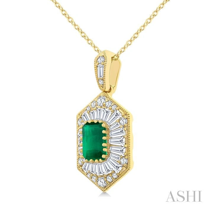 Emerald Shape Gemstone & Halo Diamond Pendant