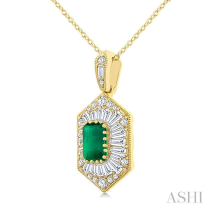 Emerald Shape Gemstone & Halo Diamond Pendant