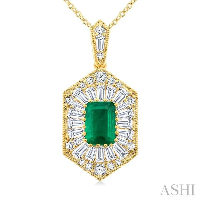 Emerald Shape Gemstone & Halo Diamond Pendant