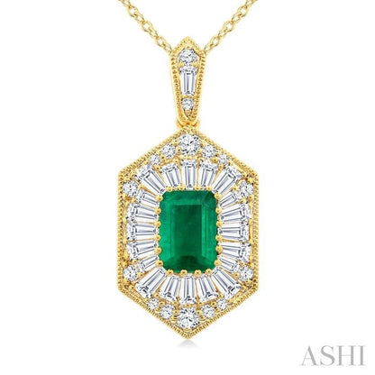 Emerald Shape Gemstone & Halo Diamond Pendant