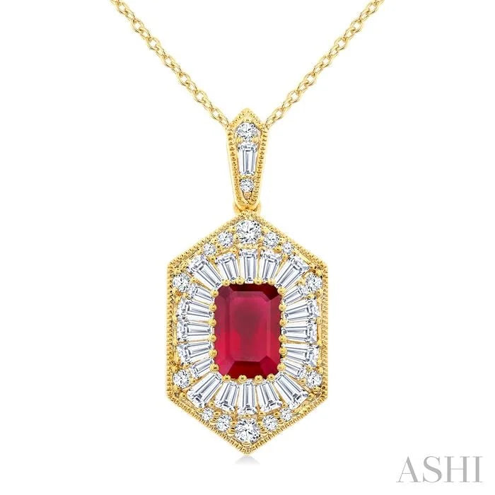 Emerald Shape Gemstone & Halo Diamond Pendant
