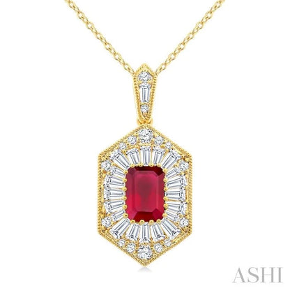Emerald Shape Gemstone & Halo Diamond Pendant