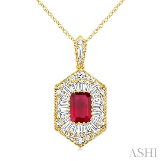 Emerald Shape Gemstone & Halo Diamond Pendant