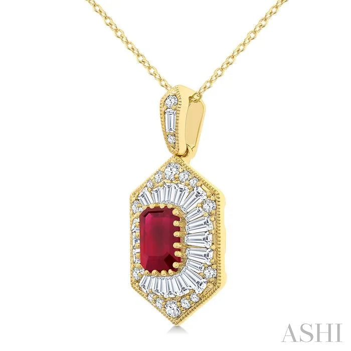 Emerald Shape Gemstone & Halo Diamond Pendant