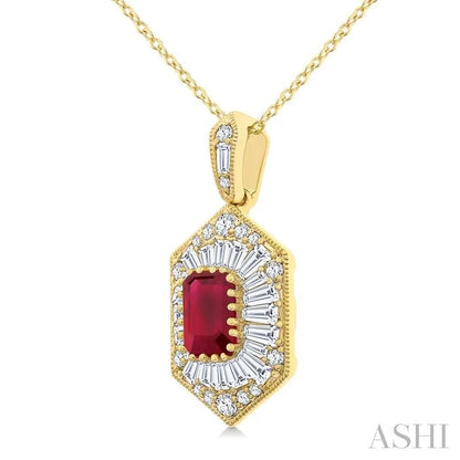Emerald Shape Gemstone & Halo Diamond Pendant