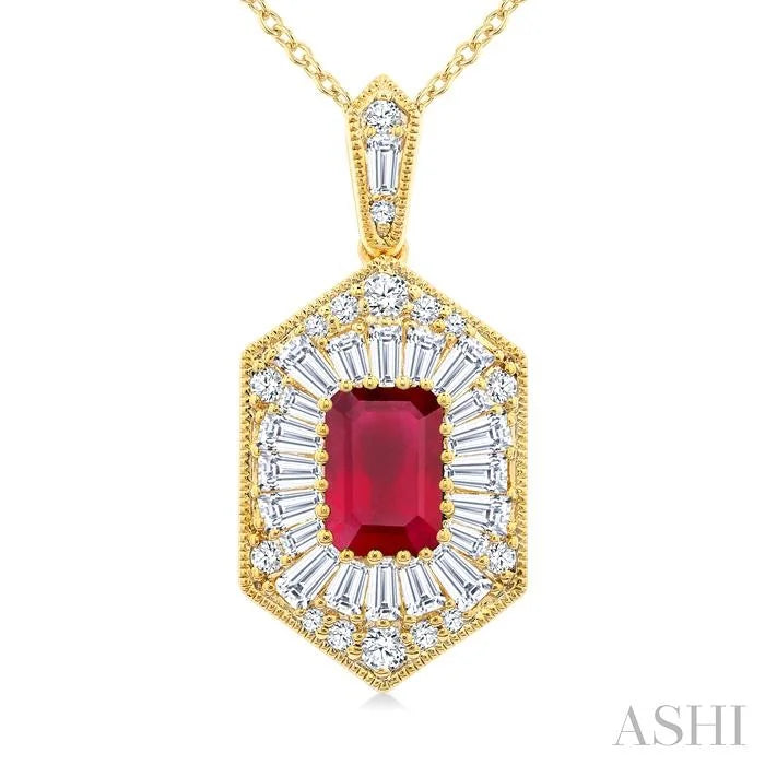 Emerald Shape Gemstone & Halo Diamond Pendant
