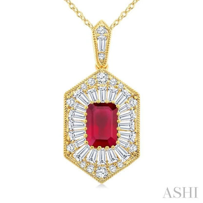 Emerald Shape Gemstone & Halo Diamond Pendant
