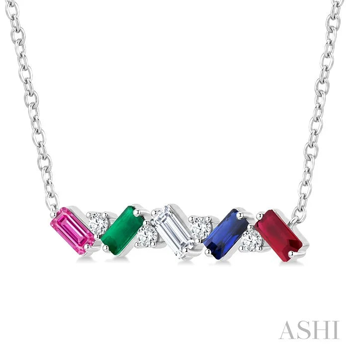 Emerald Shape Gemstone Bar Necklace