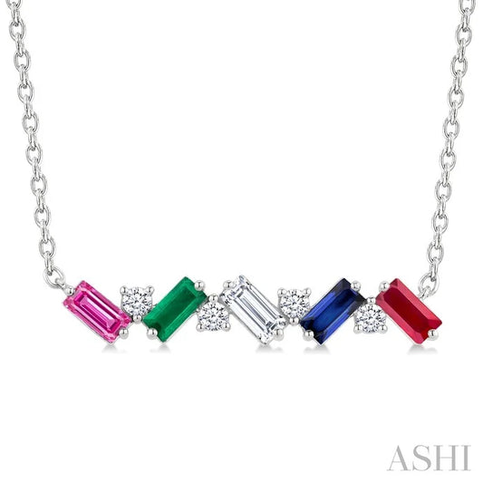 Emerald Shape Gemstone Bar Necklace