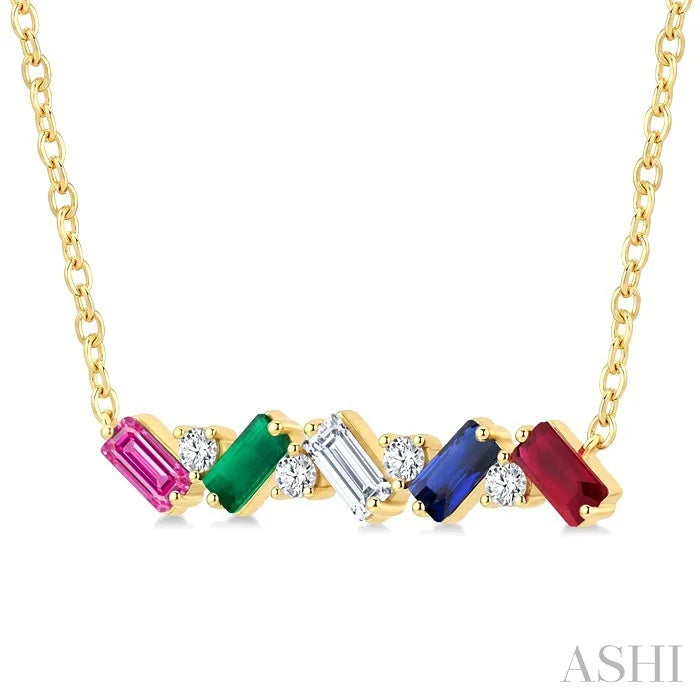 Emerald Shape Gemstone Bar Necklace